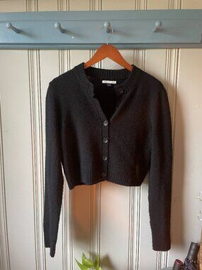 American Eagle Cropped Cardigan Women’s S Black Button Front Knit Sweater
